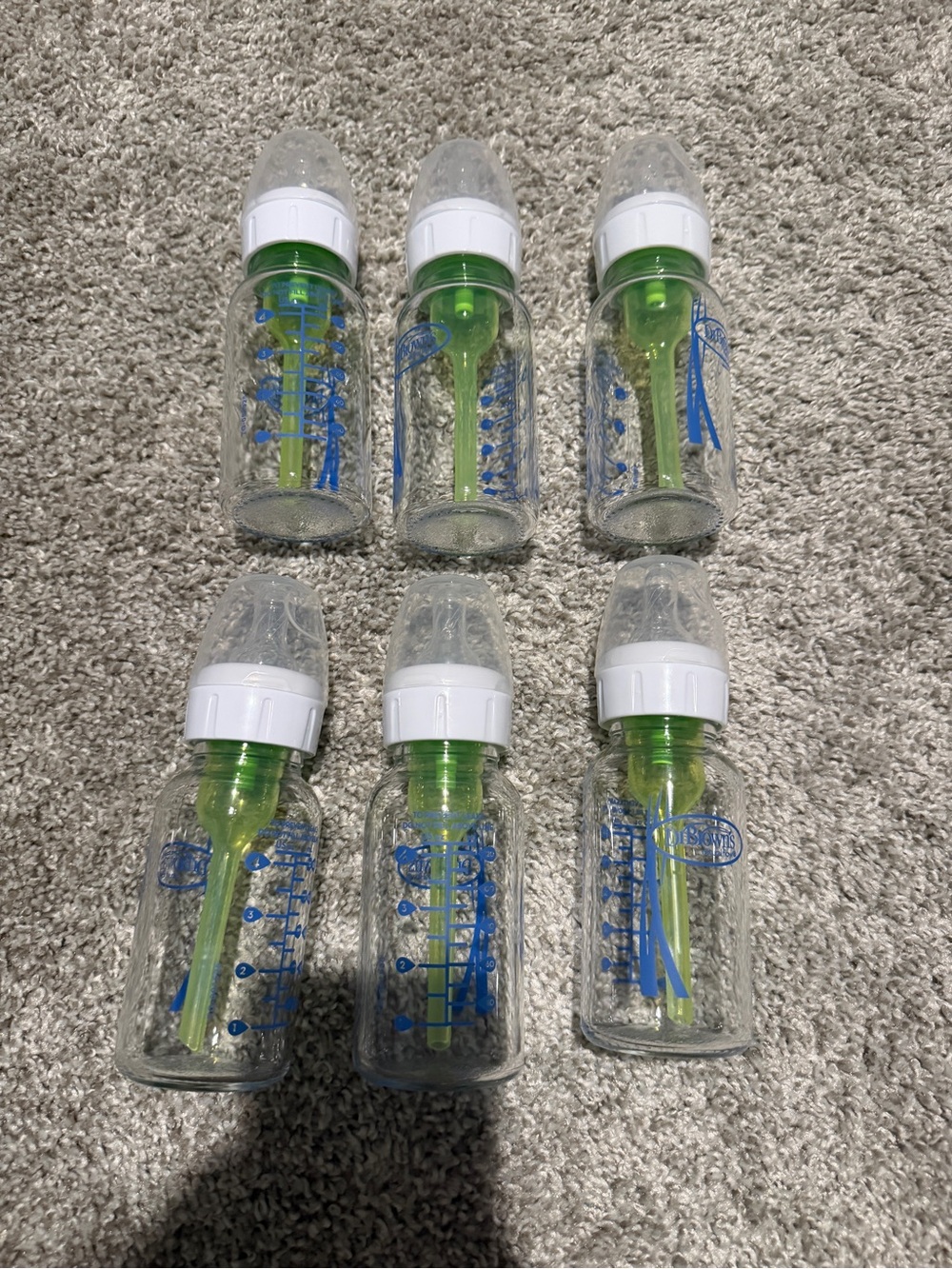 Dr brown Clear Baby Feeding Bottles with Green Inner Straw - Pack of 6